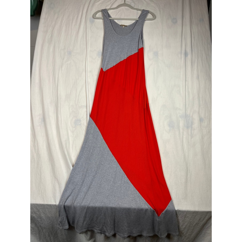 NWOT Bordeaux Womens Grey Red Colorblock Ribbed Modal Maxi Dress Size Medium